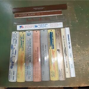Bundle of 13 metal and wood rulers(12- 12", 1-14", 1-15")
